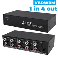 RCA Aux Audio Splitter 1 in 4 out Stereo Audio Distributor 3.5mm L/R+Aux to 4 out Splitter for PC laptop DVD speaker