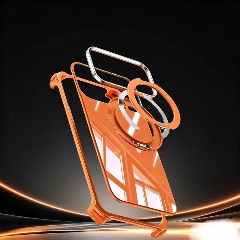 For iPhone 17 16 15 14 13 Pro Max Transparent Aluminum Alloy Frame Phone Case For Magsafe 360° Rotate Magnetic Shockproof Cover