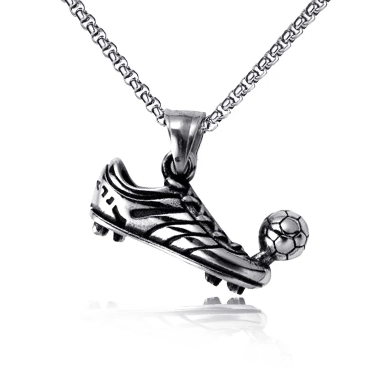 Football Shoe Pendant Necklace Male Vintage Silver Color Hip Hop Punk Sports Style Stainless Steel Chain Fashion Man Jewelry