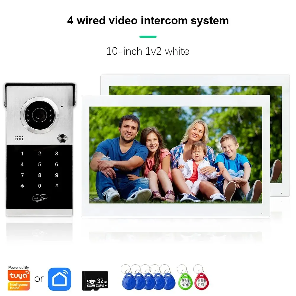 ANJIELO Metal Doorbell Video Intercom System 10inch Touch Screen 4in1 Unlock Romote Safety Protection Tuya Smart