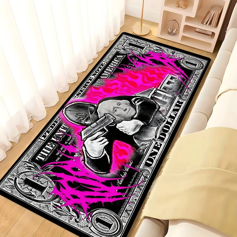 VIKAMA Graffiti Money Runner Rug Modern Art Long Hallway Carpet Black Pink Flame Non Slip Washable Soft Mat Bedroom Dorm Decor