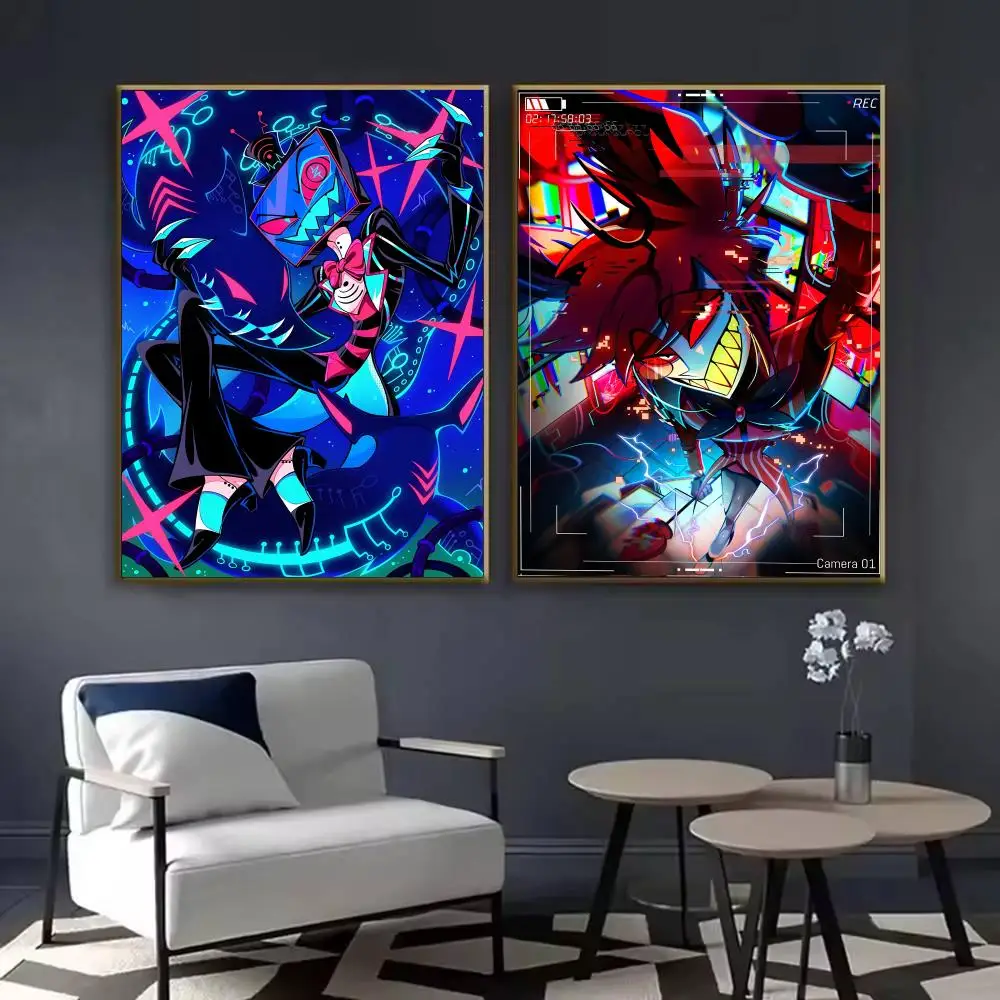 Anime H-Hazbin H-Hotel Alastor Poster Waterproof Sticky Wall Art Print For Bedroom Living Room Hallway Bar Home Decor