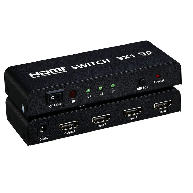 HDMI Switch 3x1 With Three Inputs And One Output Supporting 1080P Display Switch Sharer With Remote Control Power Supply