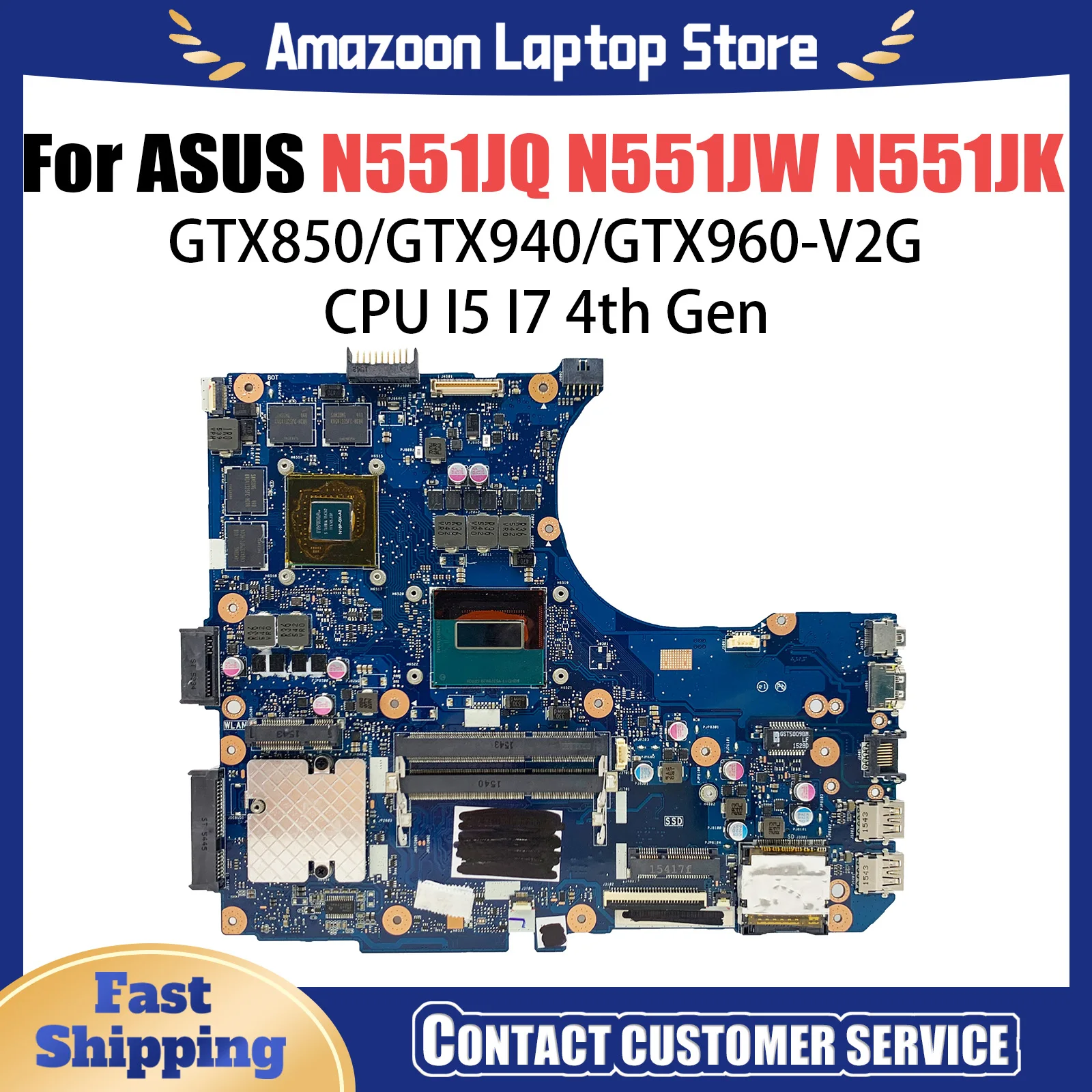 N551J Motherboard I5 I7 CPU GT840 GTX850 GTX940 For ASUS N551JQ N551JW N551JB N551JK Laptop Motherboard