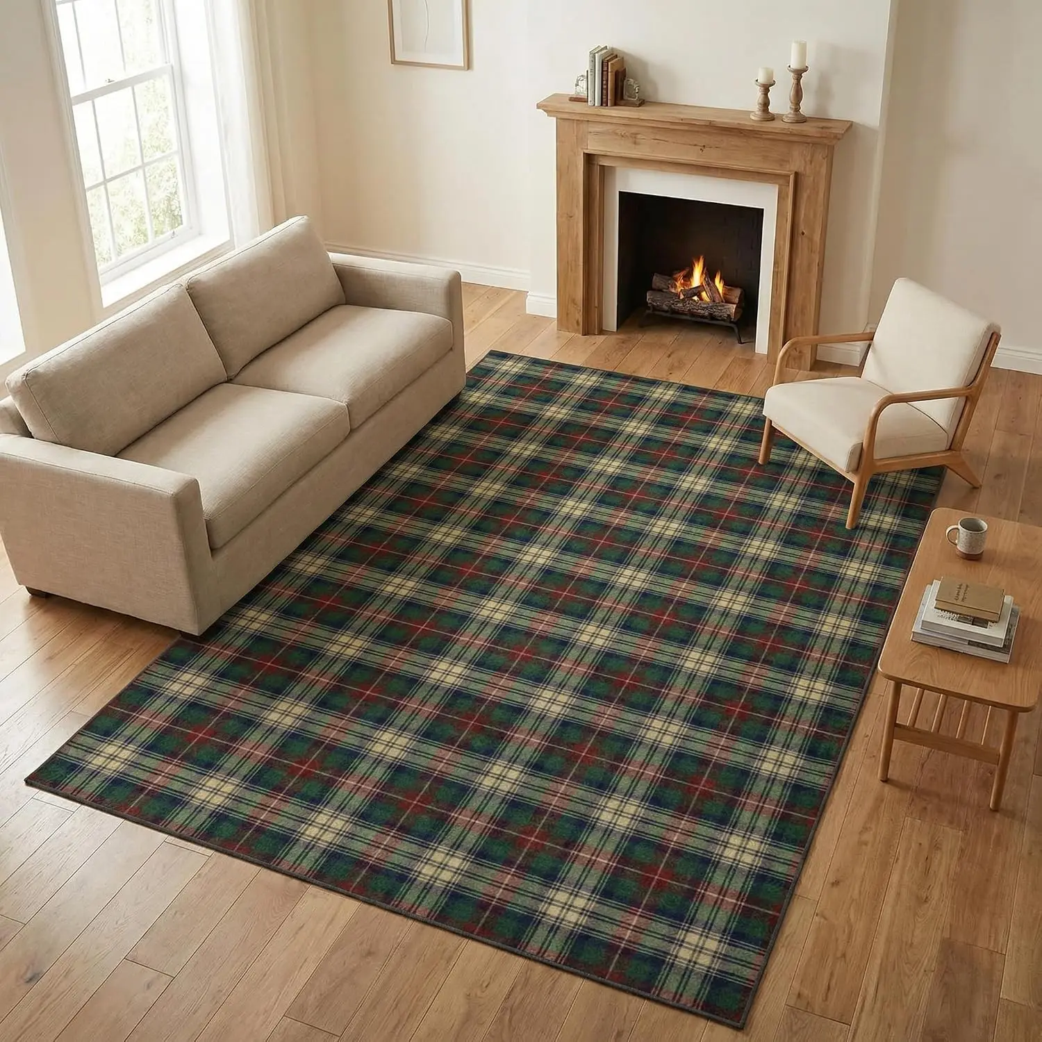 5x7 Large Red Green Tartan Plaid Christmas Area Rug Low Pile Washable Non Slip Rug Carpet for Kitchendining Room Home Decor