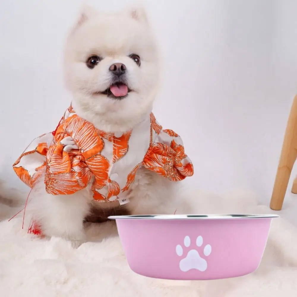 

Large Capacity Stainless Steel Dog Bowl Non-slip Non-rust Dog Water Bowl Cat Paw Pattern Pet Feeders Cat Feeding Bowl Home