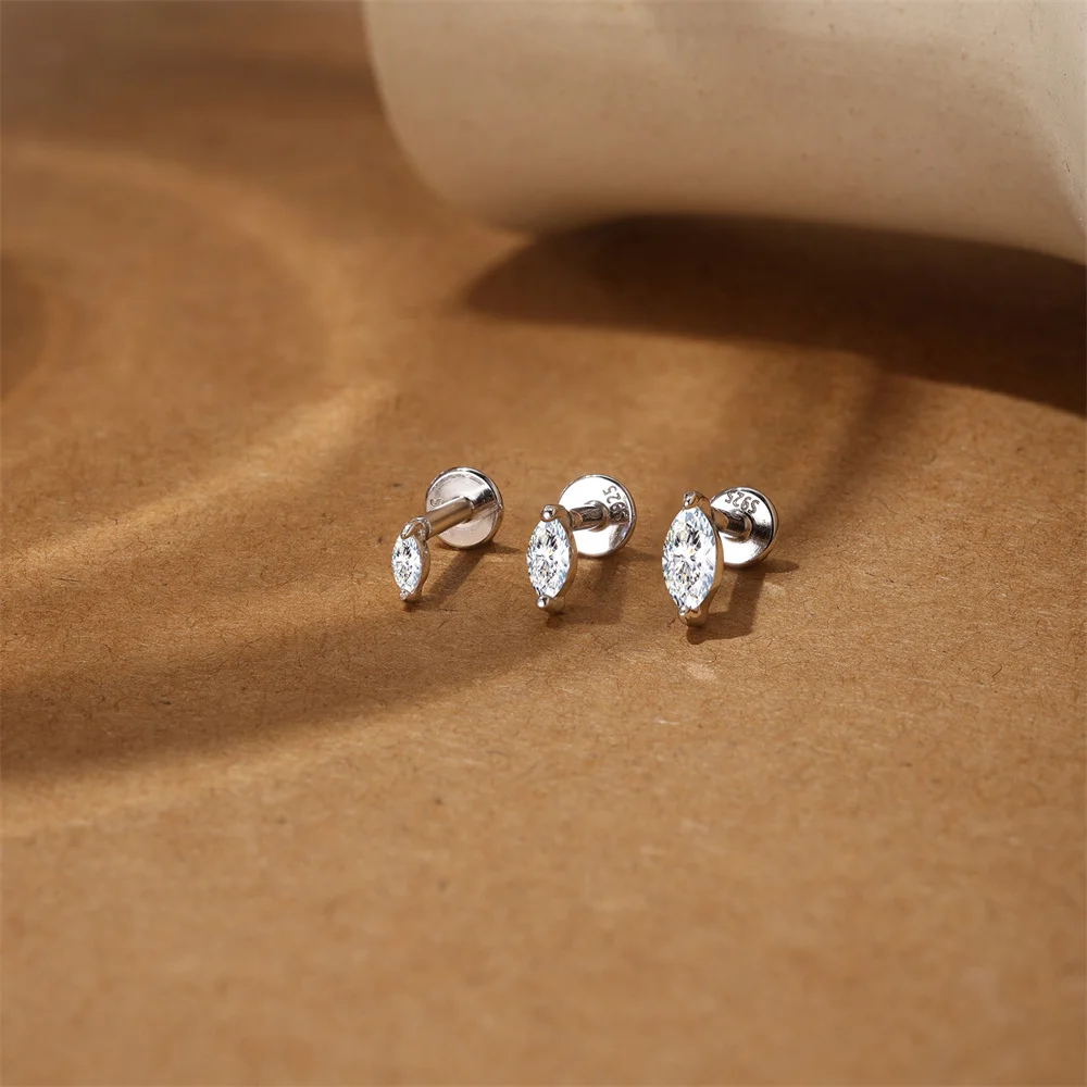 AIDE 925 Sterling Silber 1 Stück Sechsklauen Funkelnder Moissanit Damen Multi-Größen Flacher Rücken Knorpelpiercing Hochzeits-Brautgeschenk – Detail 34
