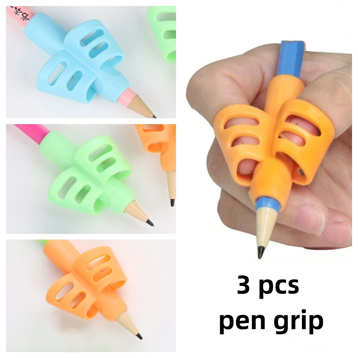 

3Pcs/pack Color Soft Silicone Double Finger Pen Grip for Pencil Kids Writing Posture Corrector Student Learning Writing Tools