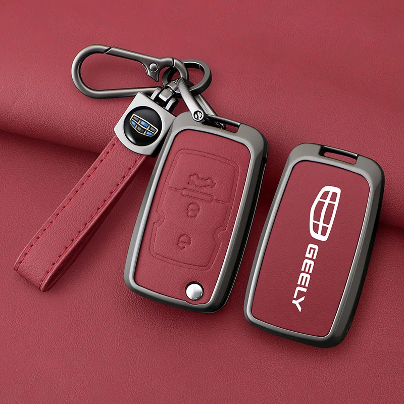 

Metal Leather Car Key Case Cover for Geely Emgrand EU 7 EC7 EC715 EC718 EC7-RV EC715 EC718-RV GC5 GC6 EC8 SL Protection Shell
