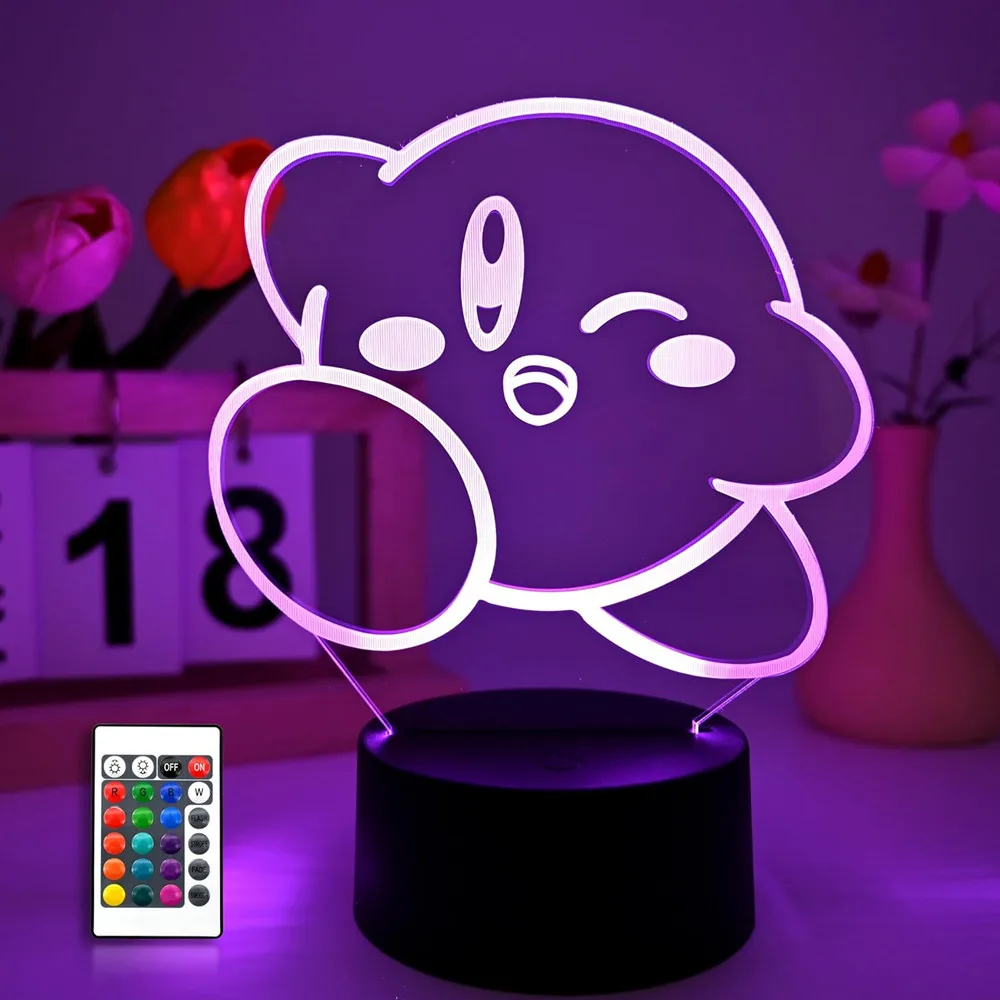 Kirby 3D Night Light Gifts LED Table Lamp 16 Colors Changing With Remote Control Room Decor Gifts For Fans Birthday Christmas