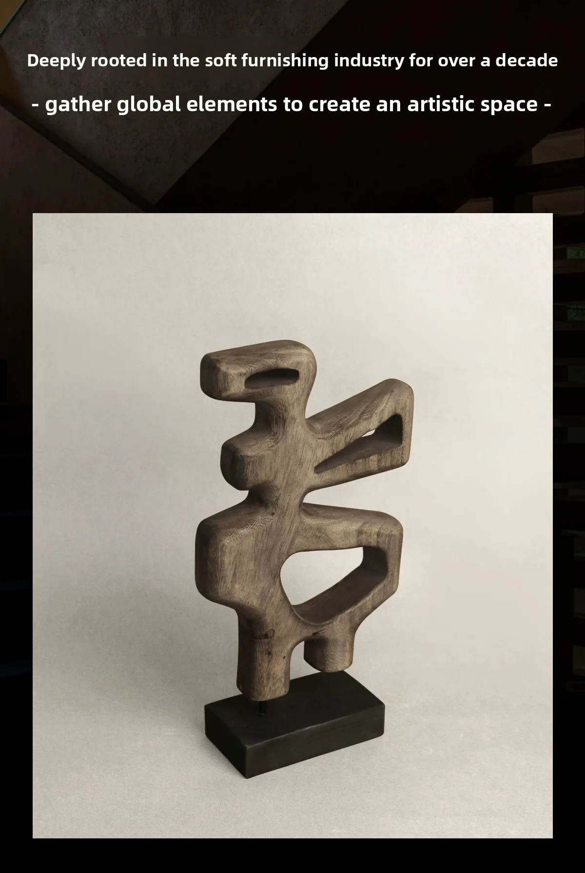 Carbonized wabi-sandy wind solid wood sculpture geometric art ornament mid-ancient style model room hotel entrance decoration