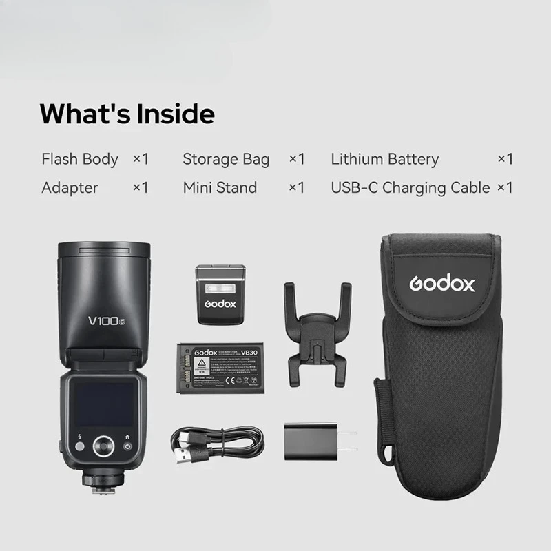 Godox V100 On-Camera Flash Light 100Ws TTL HSS Round Head Wireless Transmission Speedlite for Canon Nikon Sony Fuji Olympus