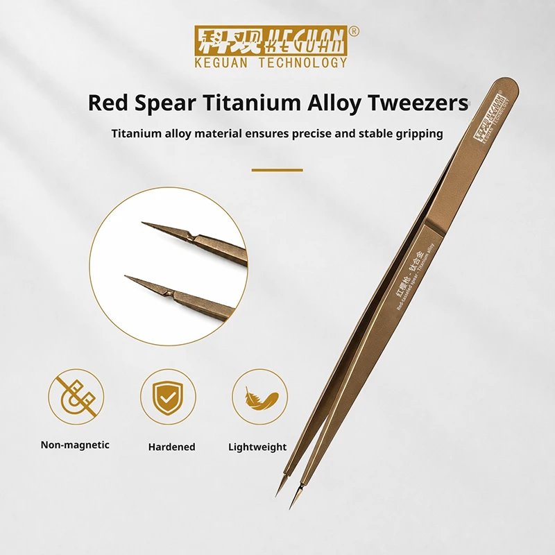 Keguan Titanium Alloy Tweezers Non Magnetic Fine Pointed Precision Tool for Electronics Mobile Phone Repair Tools