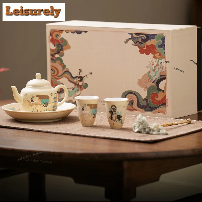 BAEJORIA Dunhuang Carriage Tea Set Complete Set Elegant Tea Ceremony Set Teapot and Tea Cup Set Teaset Accessories Decoration
