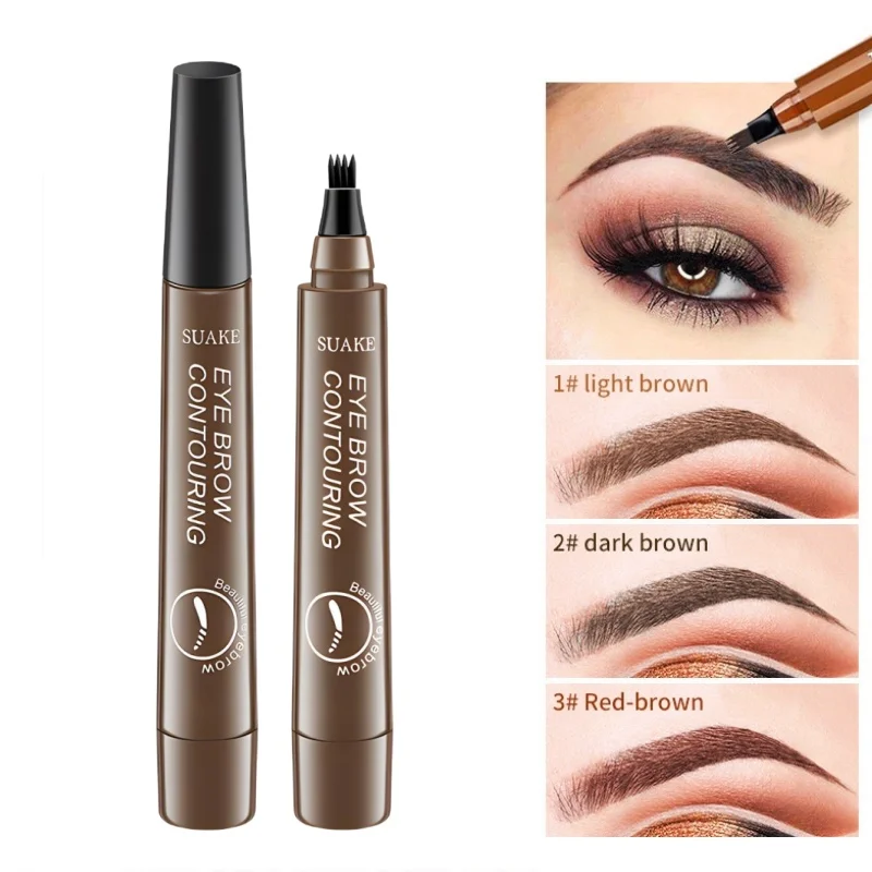 Caneta de sobrancelha microblading 4d, 4 garfos, ponta, lápis de tatuagem de sobrancelha, longa duração, esboço fino, líquido, maquiagem de sobrancelha