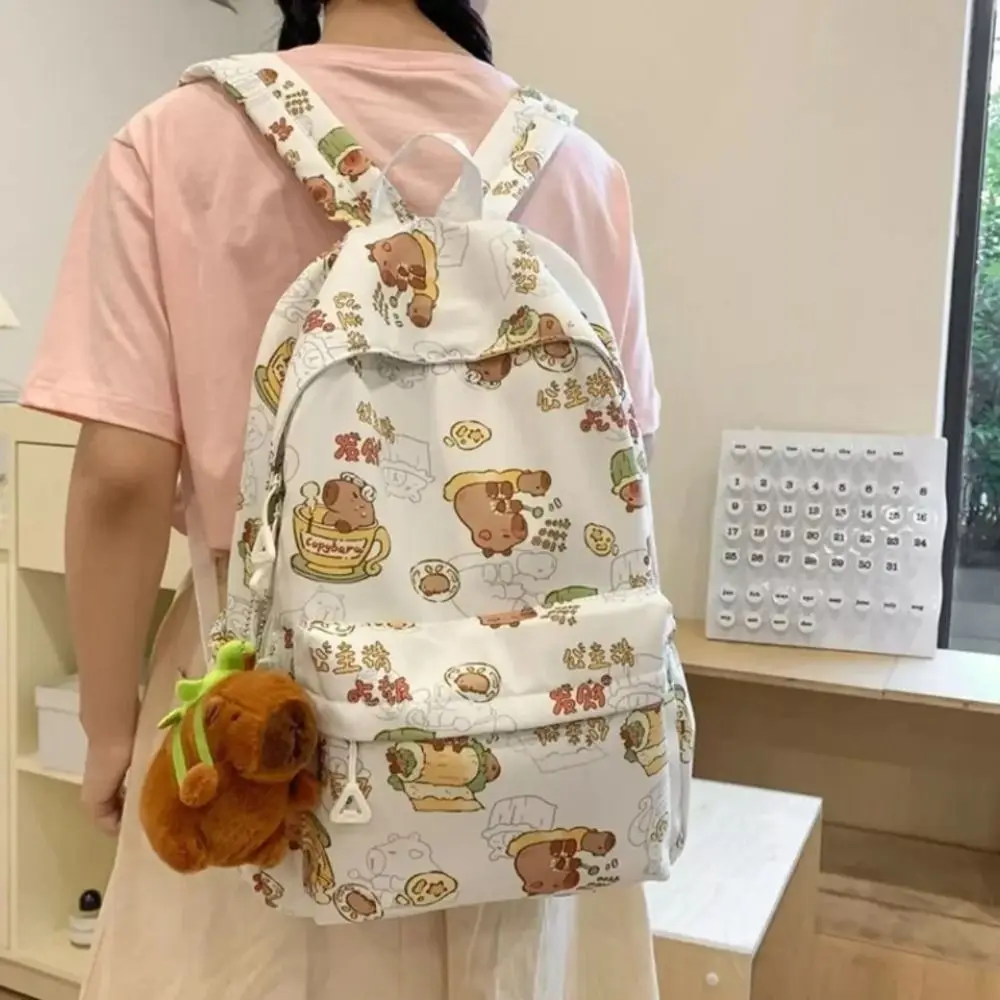 Kawaii Cartoon Capybara Backpack Funny Nylon Capybara School Bag Large Capacity Handbag Student Laptop Bag