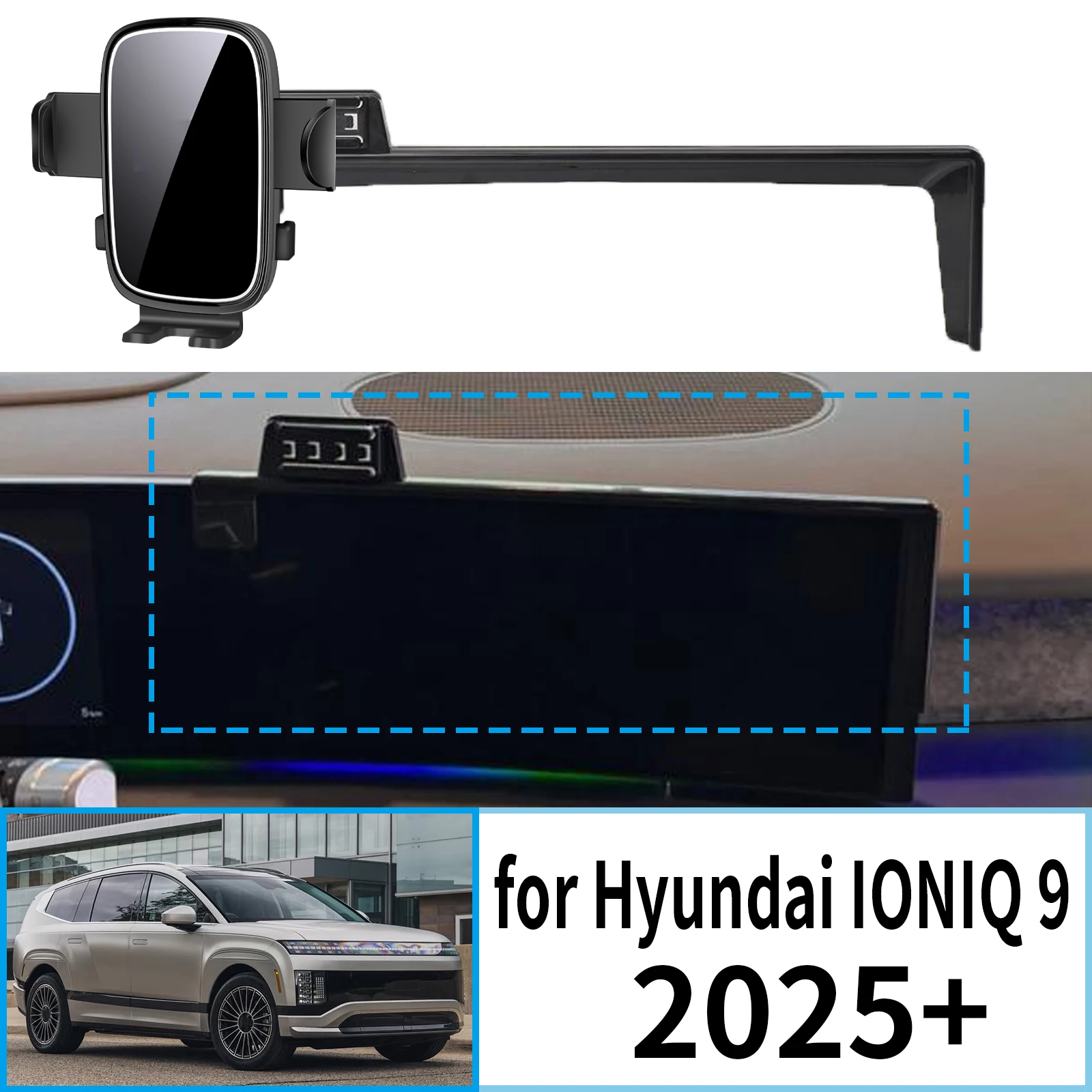

for Hyundai IONIQ 9 2025 2026 2027 Stable Clip-On Phone Holder​​ Mount Screen Base No Vibration​ Car accessoires