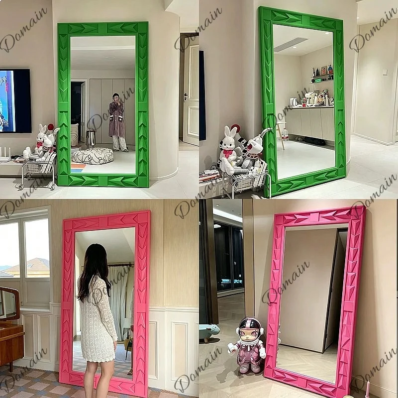 French Style Flocking Dressing Mirror Full Length Body Mirror Slimming Floor Standing Mirror for Clothing Store