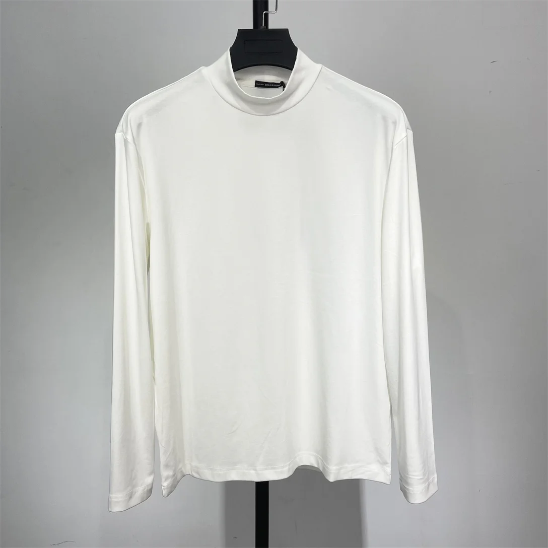 

Мужская модная футболка с длинным рукавом и высоким воротником, эластичная, приятная к телу, в рубчик, для ношения под одеждой, повседневный топ