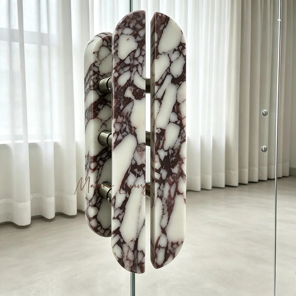32x4cm 100% Real Calacatta Viola Stone Handle Luxury Marble Dot Handle Wardrobe Cabinet Glass Door Drawer Knob Entrance Pull