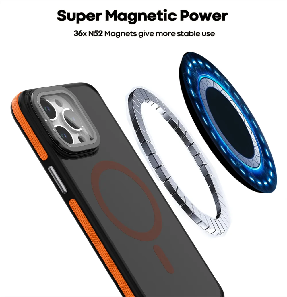 Luxury Matte Frosted Magnetic For Magsafe Phone Case For iPhone 16 15 17 Pro Max 14 13 12 11 Full Coverage Lens Stand Back Cover