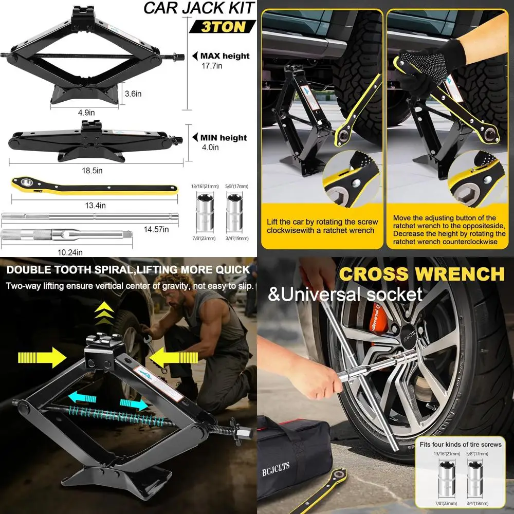 

Портативный 3-тонный ножничный домкрат с крестовым ключом и аварийными инструментами для легковых автомобилей и внедорожников