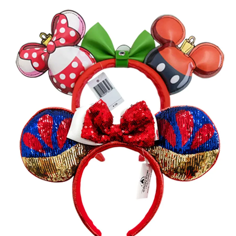 

Gingerbread Mickey Minnie Mouse Ear Headband Halloween Party Hearwear Adult/Child Disneyland PU Leather Bow Women Christmas Gift