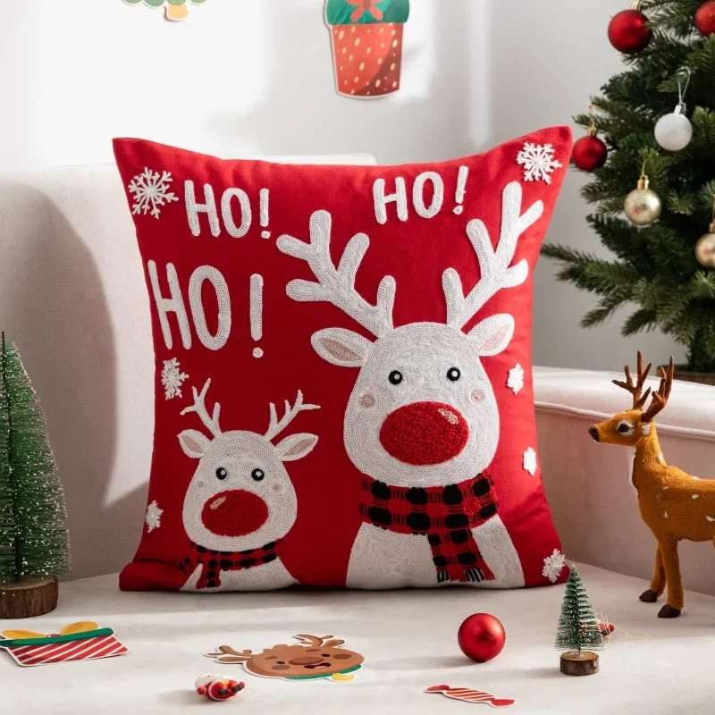 Decorative Cushion Cover Embroidered Towel Pillowcase Santa Claus Snowflake Christmas Living Room Sofa Throw Pillow Cover 45cm