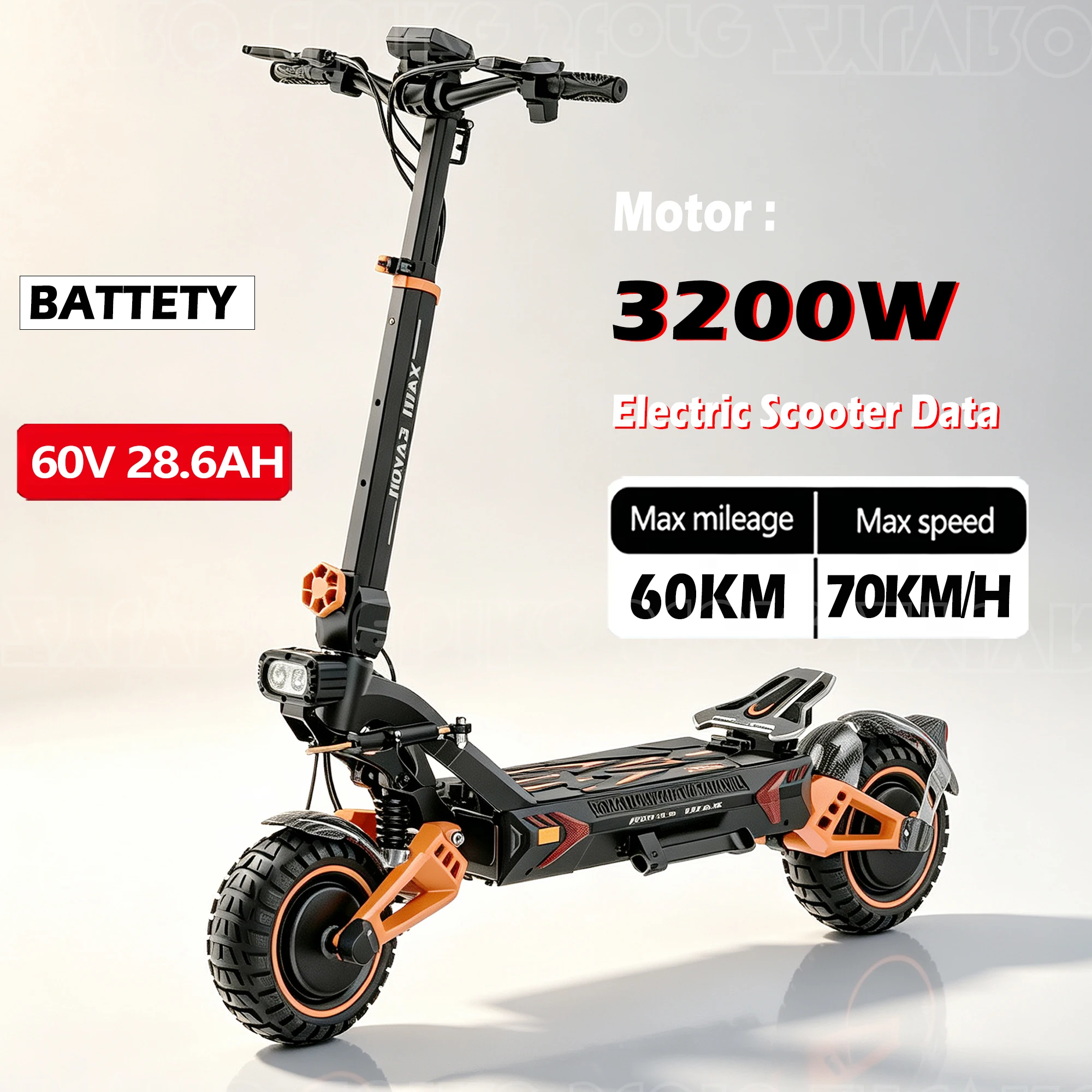 RUITOO T3 PRO Doppelmotor 3200W Lithium-Batterie 10 Zoll 60V 28,6AH 70KM/H Hochleistungs-Offroad-Elektro-Scooter für Erwachsene