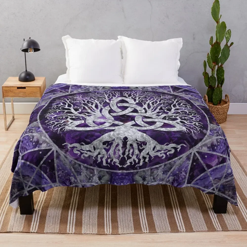 Tree of life with Triquetra Amethyst and silver Throw Blanket for sofa Summer Beddings Blankets