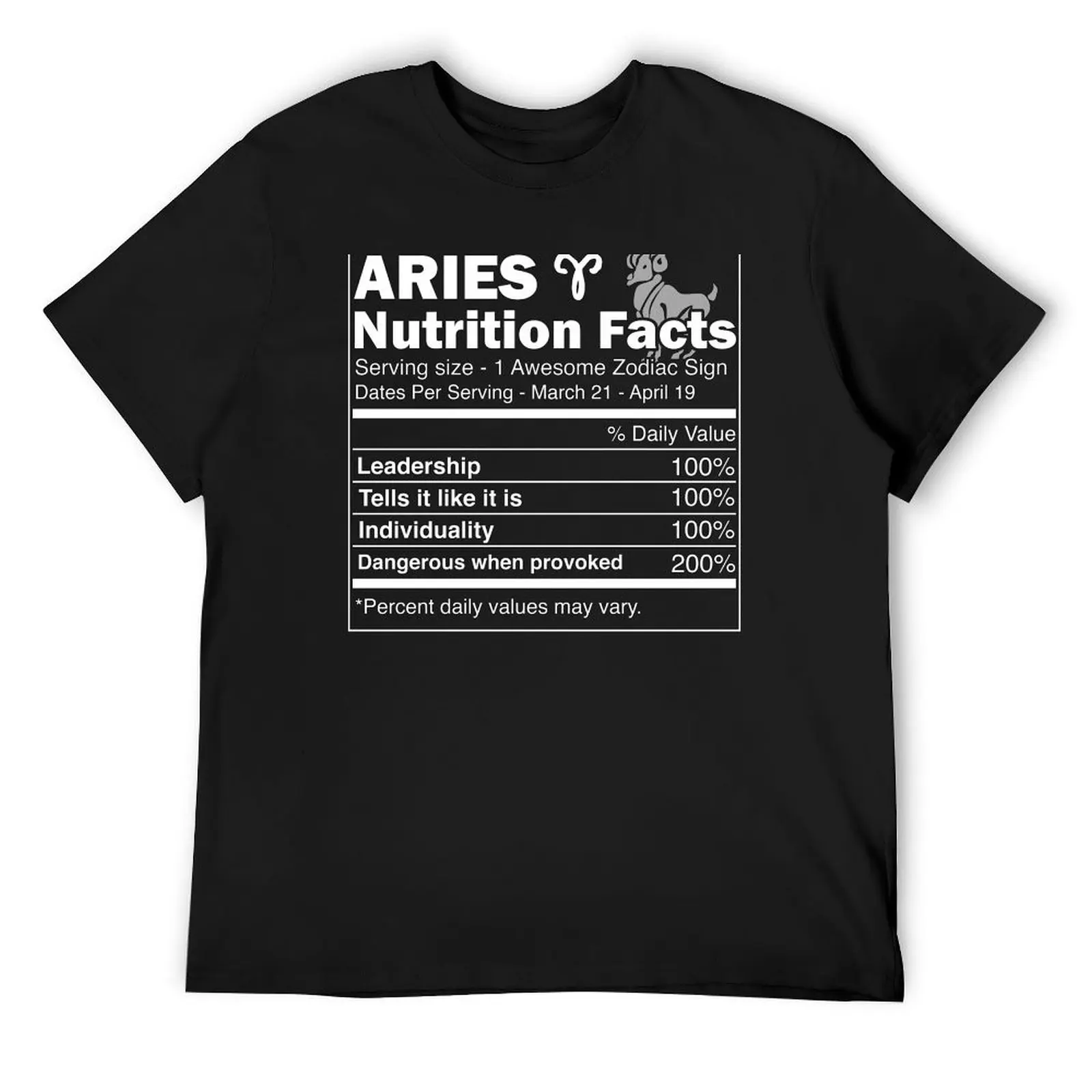 Aries Nutrition Facts Aries Horoscope Zodiac T-Shirt topping kawaii clothes big and tall t shirts for men