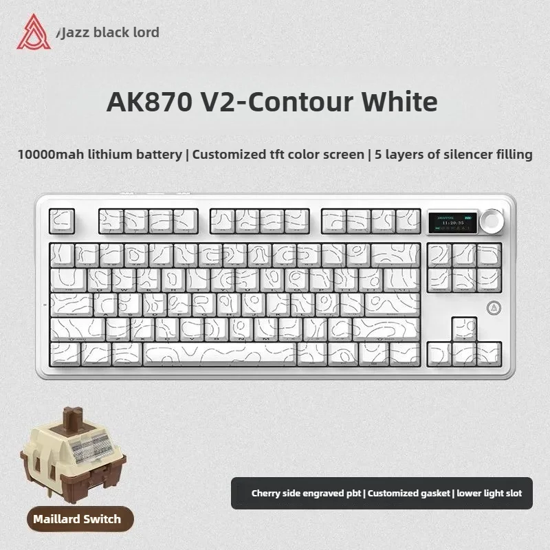 

AJAZZ AK870 V2 3-режимная проводная механическая клавиатура TFT-дисплей ПРОКЛАДКА с возможностью горячей замены 10000 мАч RGB боковой светильник офисная игровая клавиатура