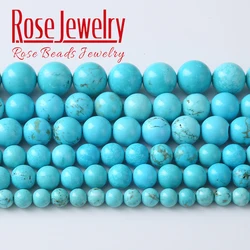 5A Natural Blue Turquoises Stone Beads For Jewelry Making Round Beads DIY Energy Healing Bracelet Necklace 4 6 8 10 12mm 15