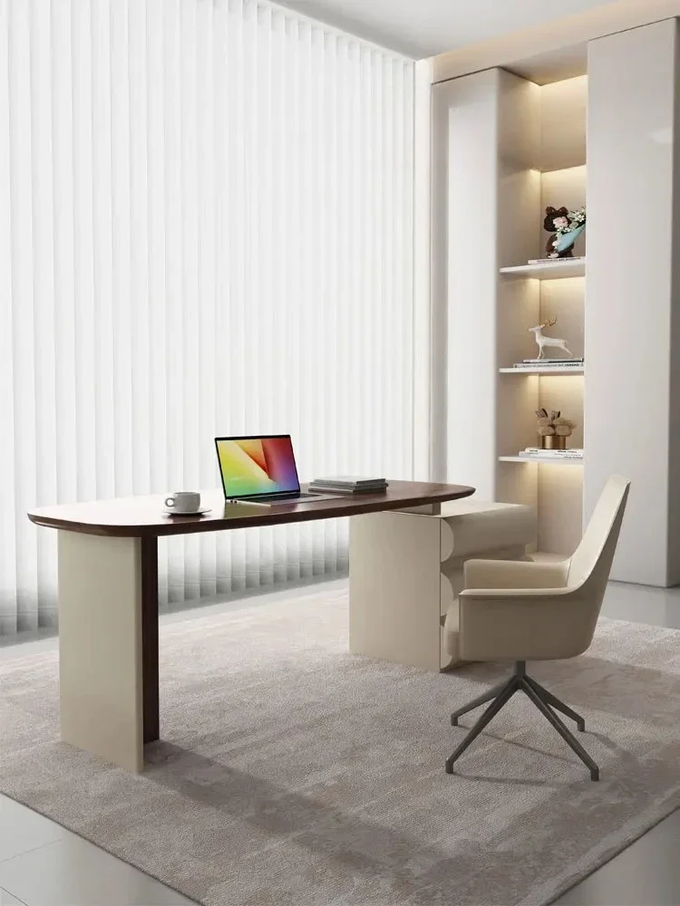 

Cream 1Style Desk Italian Minimalist Walnut Desk High-End Home Study Computer Desk