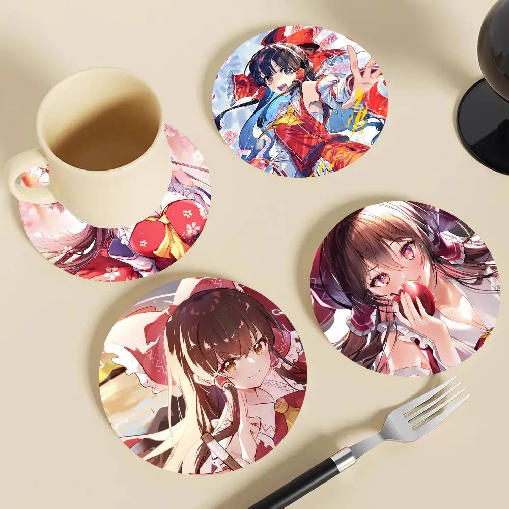 Anime Game Touhou Project Reimu Hakurei Round Wooden Coasters Suitable For Restaurants And Coffee Home Gift Choice Holidays