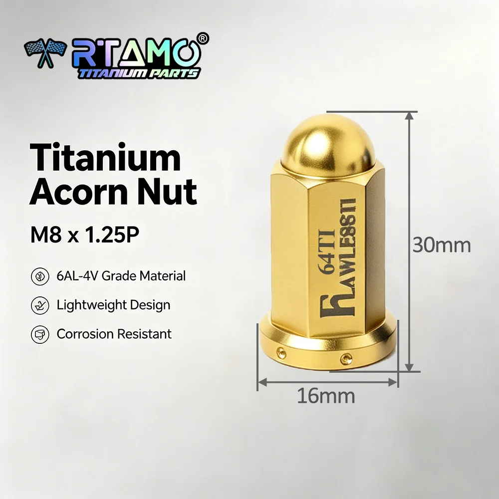 RTAMO Gr5 Titanium Nut M8X1.25P Closed-end Nut Exhaust Nut High Strength Fit for Yamaha Cyguns 1st-7th BWSR BWSX GTR125 AS125