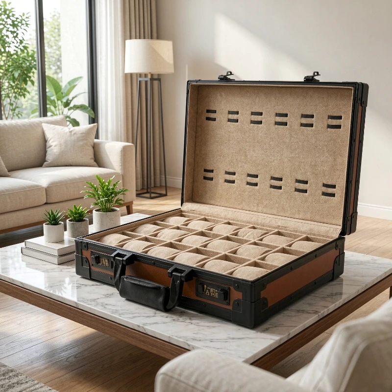 Luxury Watch Storage Case Leather Aluminum Shockproof Portable Watch Organizer Box for Travel Home Collection 시계 보관함