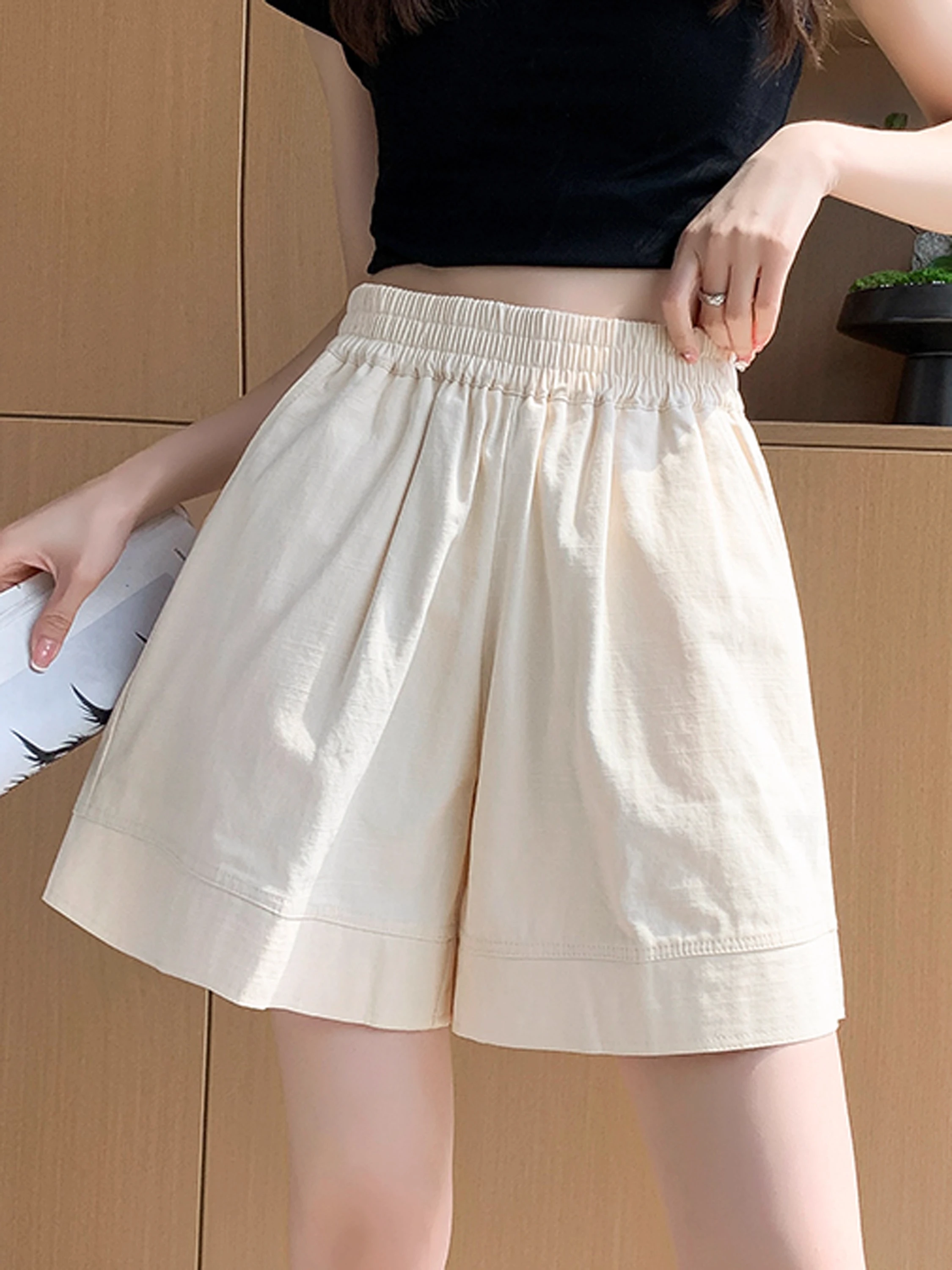 

Quick Dry Cotton Linen Sport Shorts Women Loose Straight Leg Casual A-Line Pants Five Shorts High Waist Summer Thin Model