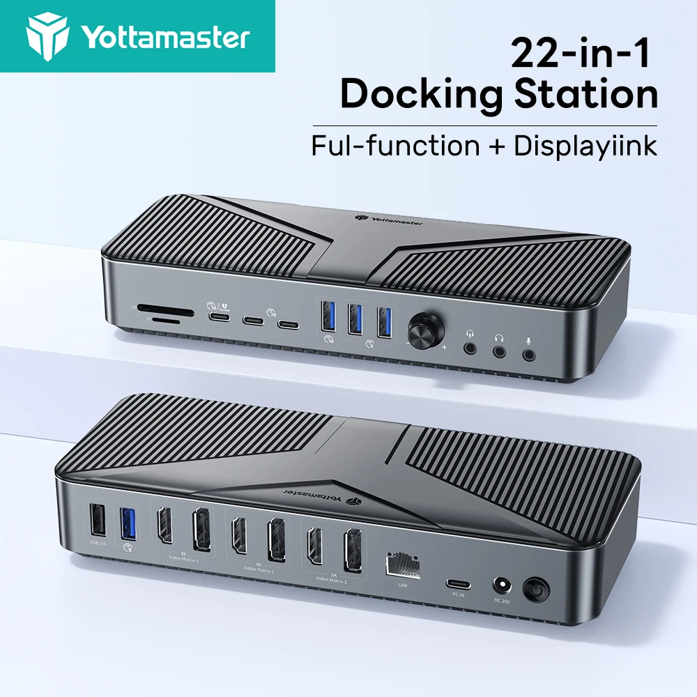 Yottamaster  22 in 1Docking Station  8K@30H HDMI VGA PD Ethernet RJ45  USB C 10Gbps Hub Multiport Adapter Compatible for Laptops