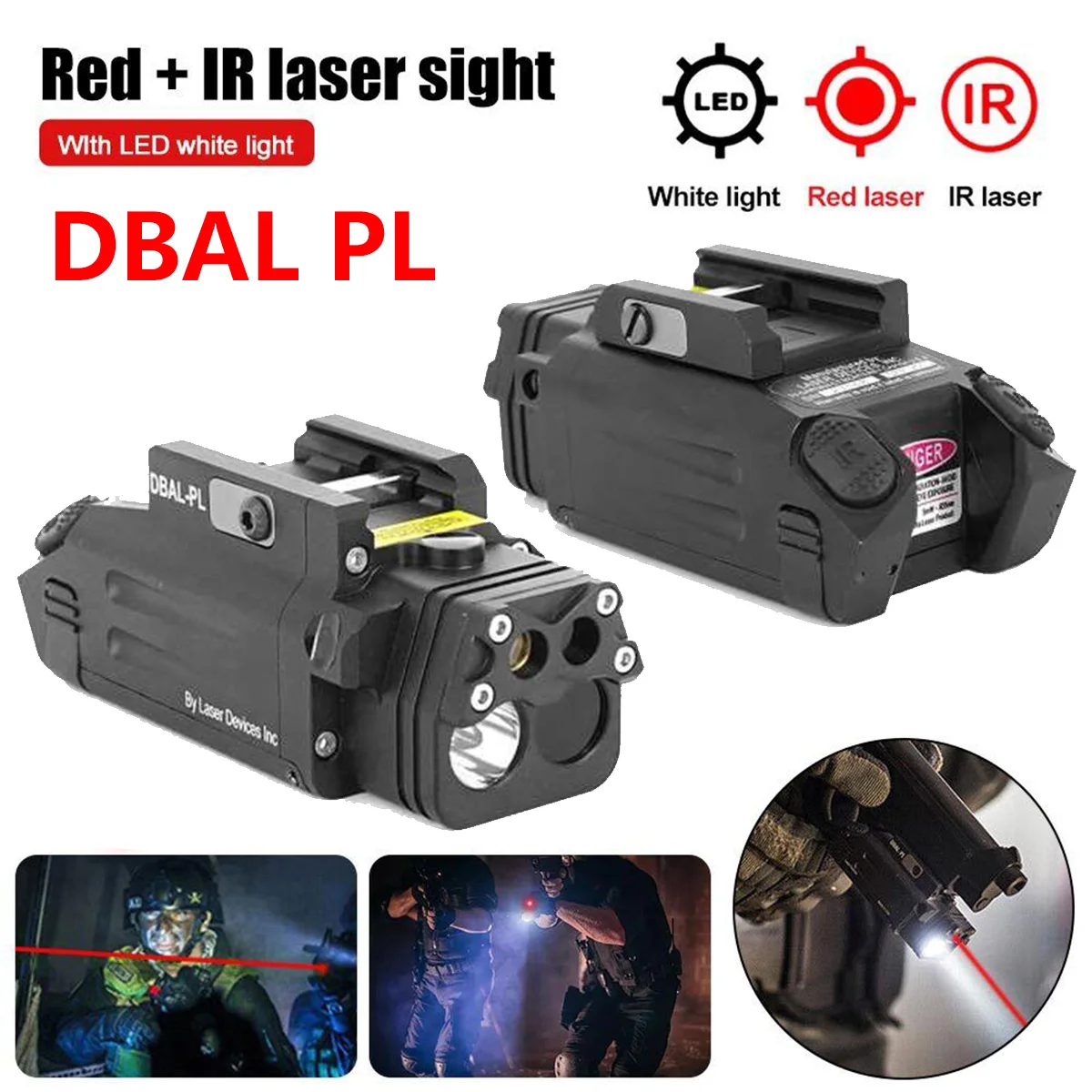 Tactical DBAL-PL Red Laser Pointer IR Fill Flashlight IR Visible Laser Hanging Strobe Light Airsoft Pistol Gun Flashlight