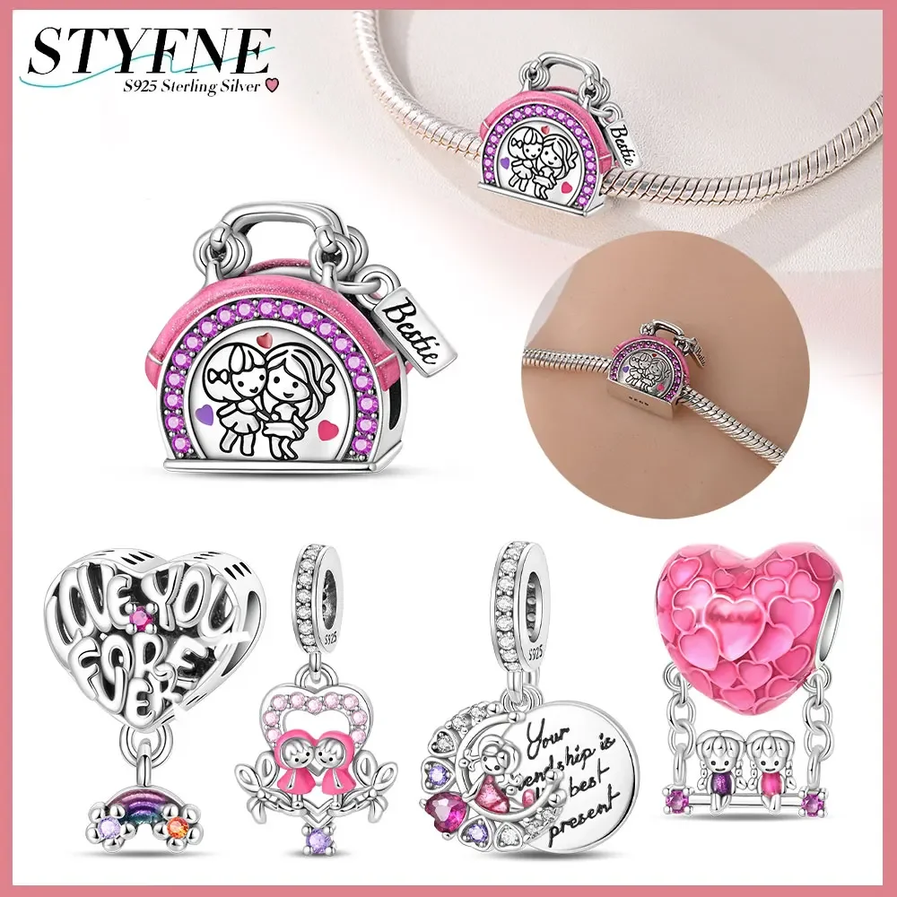 Original 925 Sterling Silver Sisters Besties Series Love Swing Beads Fit Original Bracelet Can Be Accessorized As Diy Gift