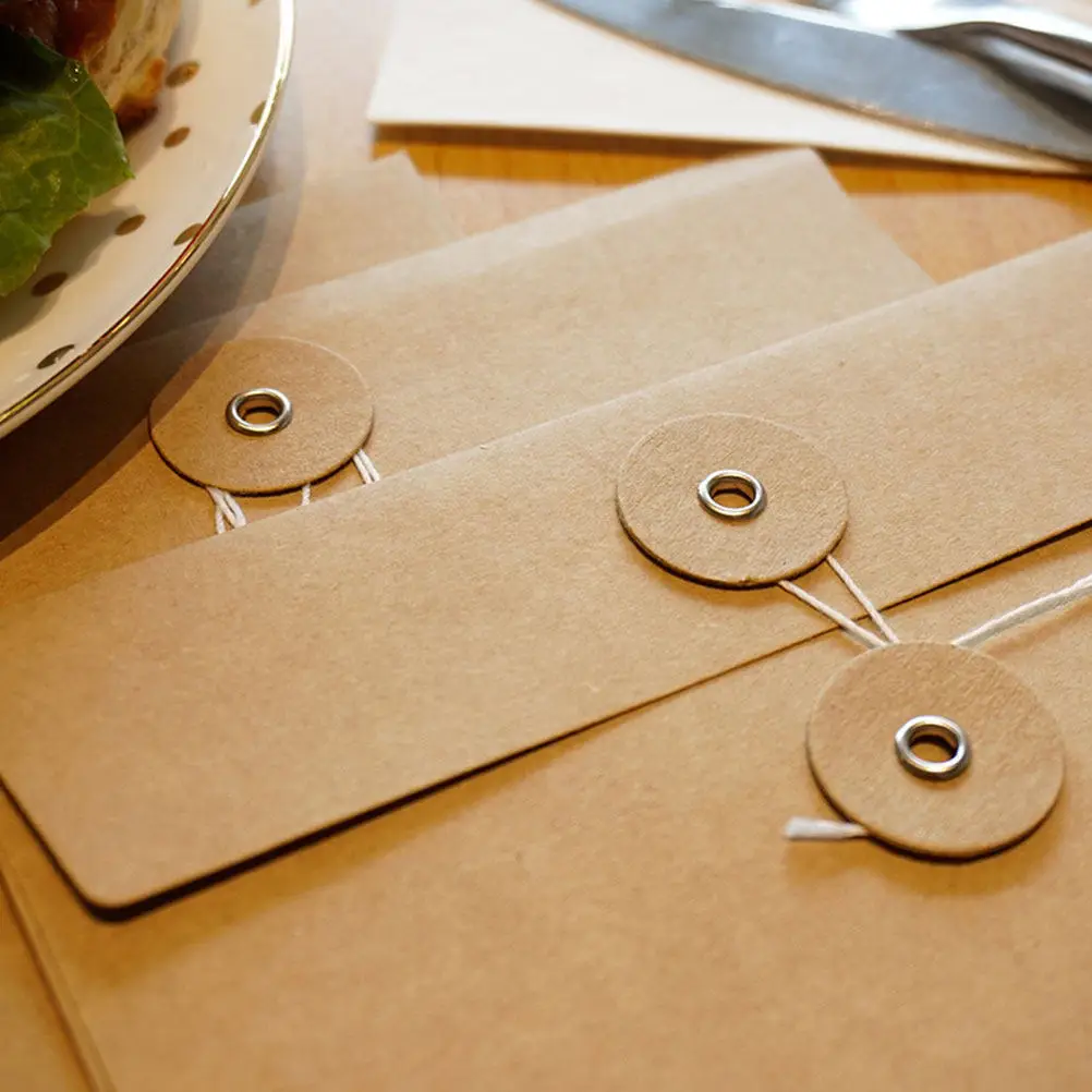 

10Pcs Kraft Paper File Envelope Thickened Retro Style Document Storage Pocket Postcard Holder String Office Filing Solution