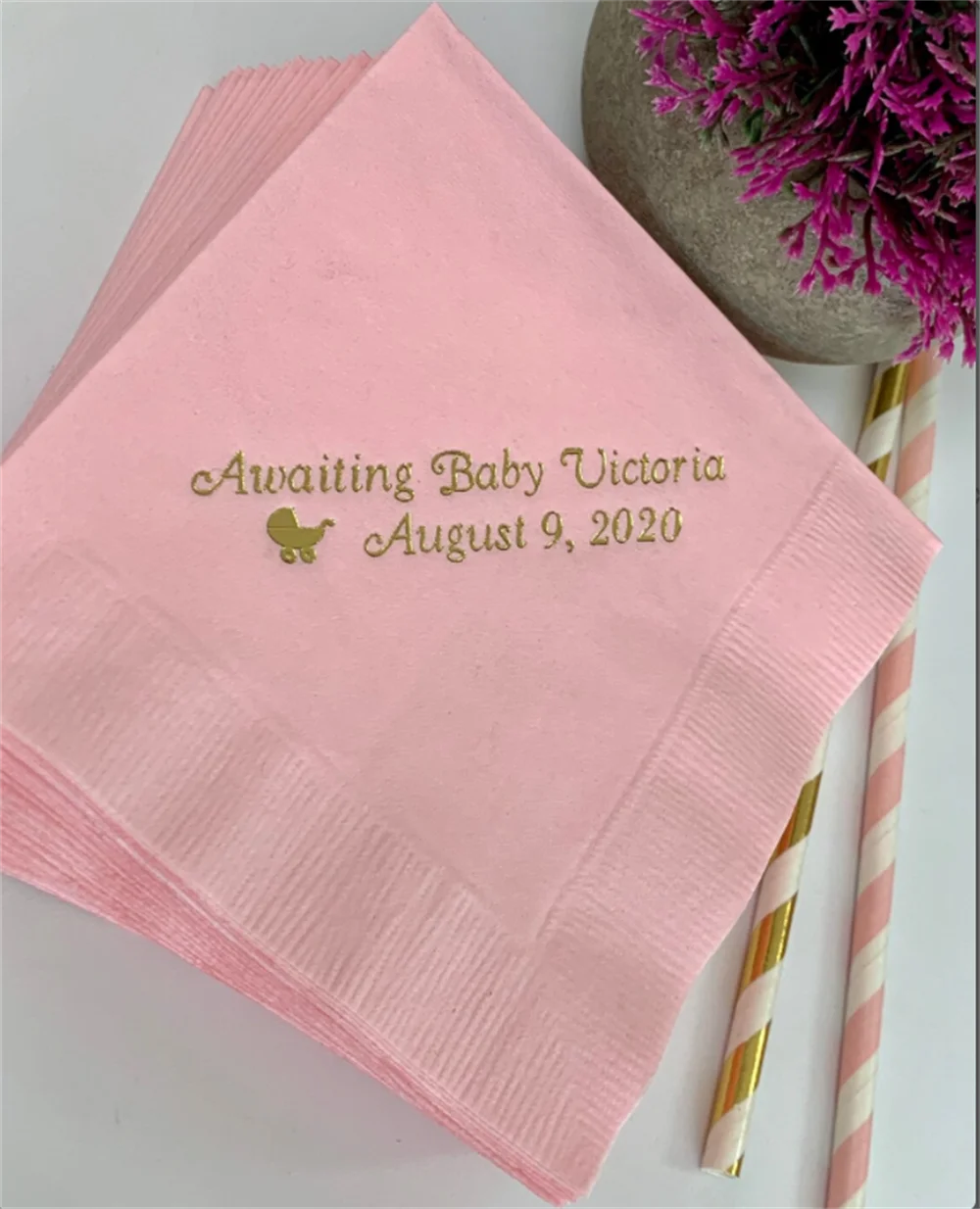 

50PCS Personalized Napkins Baby Shower Personalized Cocktail Beverage Paper Party Monogram Custom Luncheon Avail!