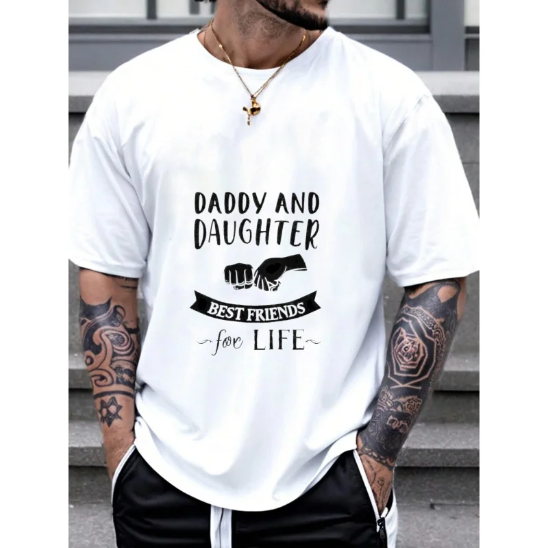 تي شيرت رجالي أسود الأب والابنة أفضل الأصدقاء للحياة نمط مطبوع قطن 180 جرام جودة عالية