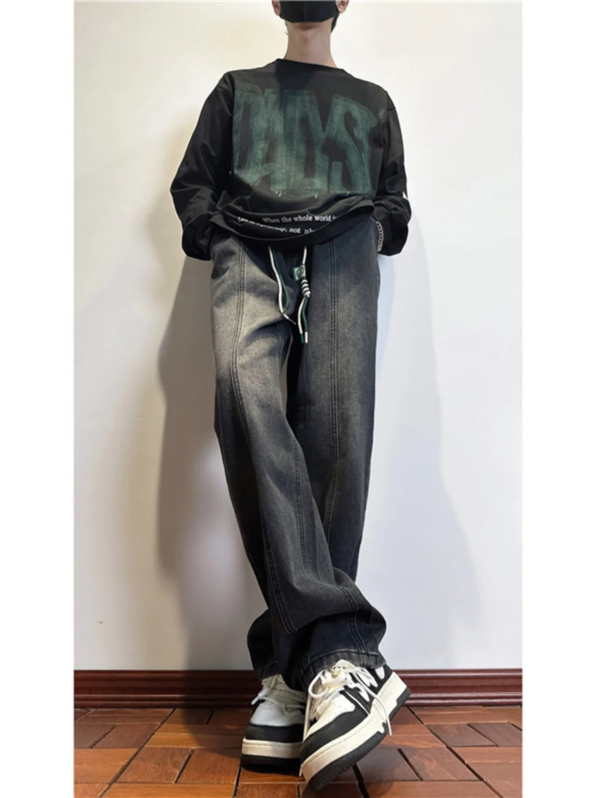 Plones vaqueros aduados ises y nes con cordón en la cintura para hombre, plones de pierna recta hoados con c...