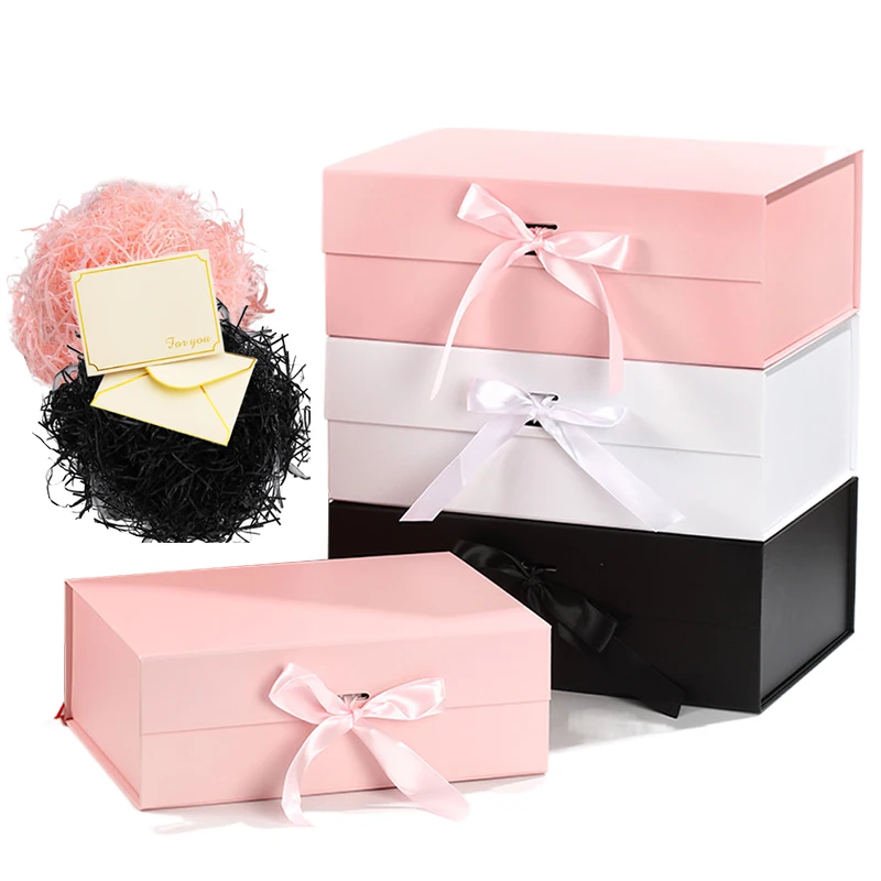 Magnetic Gift Box Kit With Lafite Grass And Greeting Cards Multiple Color Sizes Party Valentine's Day Gifts Folding Box TMZ