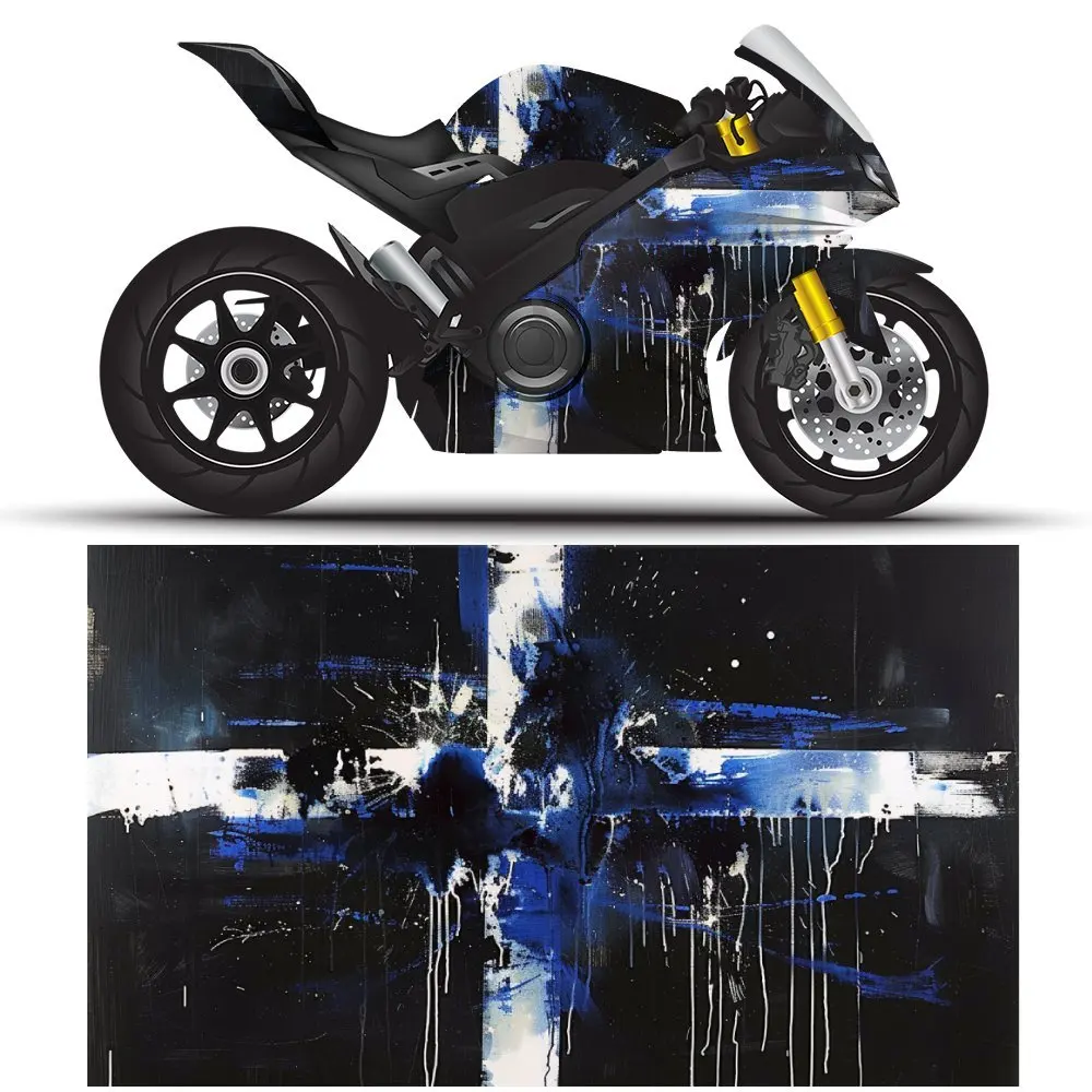 

Striking Dark - blue Explosion Illustration Motorcycle Vinyl Wraps, Waterproof Self-adhesive Motorcycle Vinyl Wraps, Surface Pro