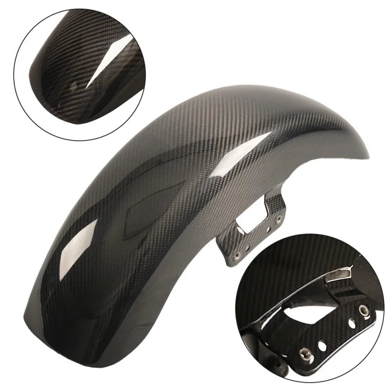 Custom World 3K Carbon Fiber Front Fender With Pre-Drilled Mounting Holes For Harley Touring 2023.5-2025