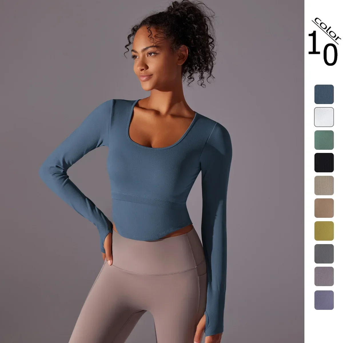 

Yoga Clothing Top Women's Sweat Absorbing Long Sleeve Running Fitness New Winter Knitted Solid Color Warm Sports Yoga