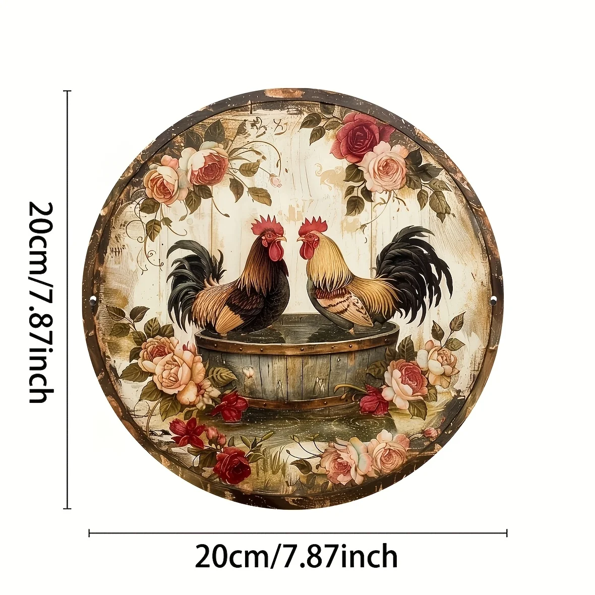 A Rustic Metal Rooster Wall Art Featuring a Vintage Sign, Complete with a Bathtub And Floral Design, Suitable for Decorating Hom